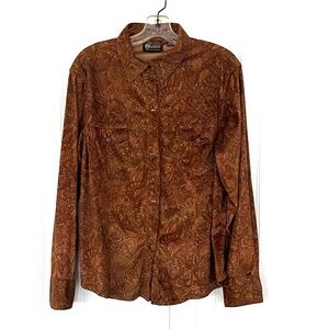 Vintage Brown Paisley Microsuede Western Shirt Pearl Snap Outback Trading Co. L